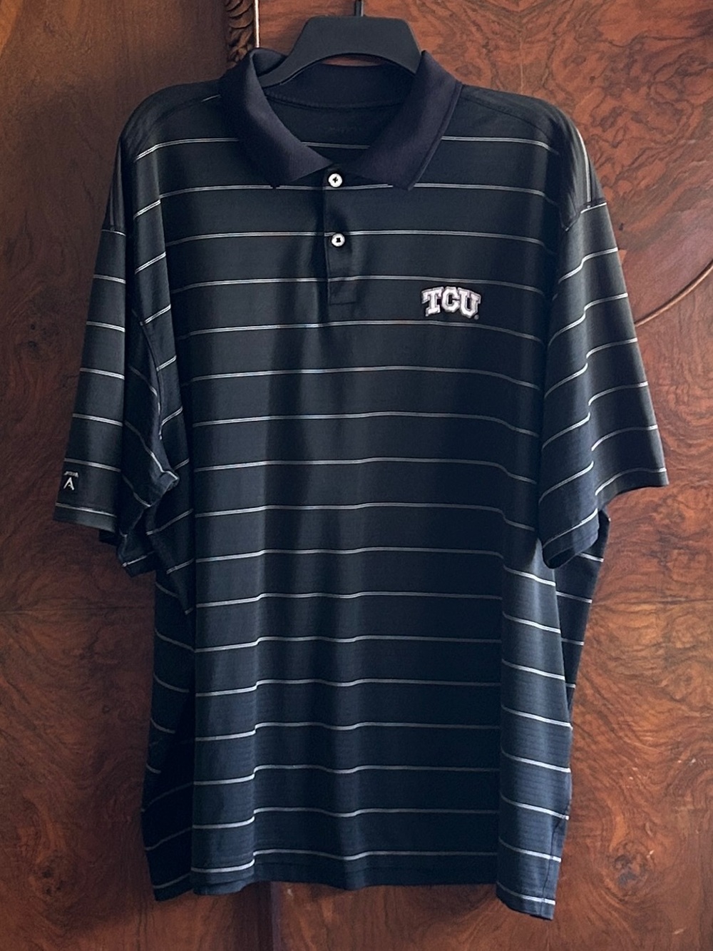 TCU Antigua Men's Black Striped Polo Shirt